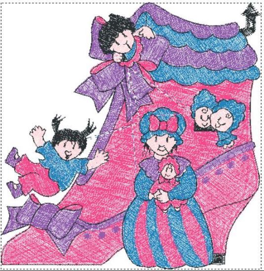 Picture of Old Woman Who Lived in a Shoe Free Embroidery Pattern