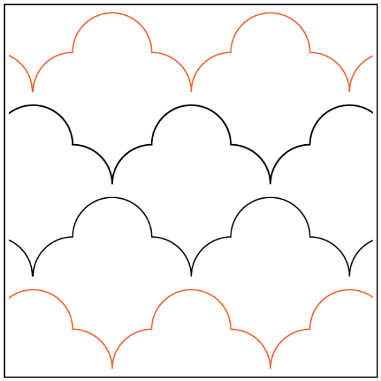 Clamshell - Scallop #1 Pantograph (E2E) (Paper) by R&S Designs for Urban Elementz - Single row scallop design for machine quilting.