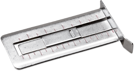 Close-up of the Bernina Right Seam Guide (L450/L460) highlighting the markings or measurements for setting seam allowances in millimetres (mm).