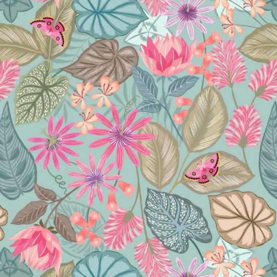 botanical flora on oasis blue